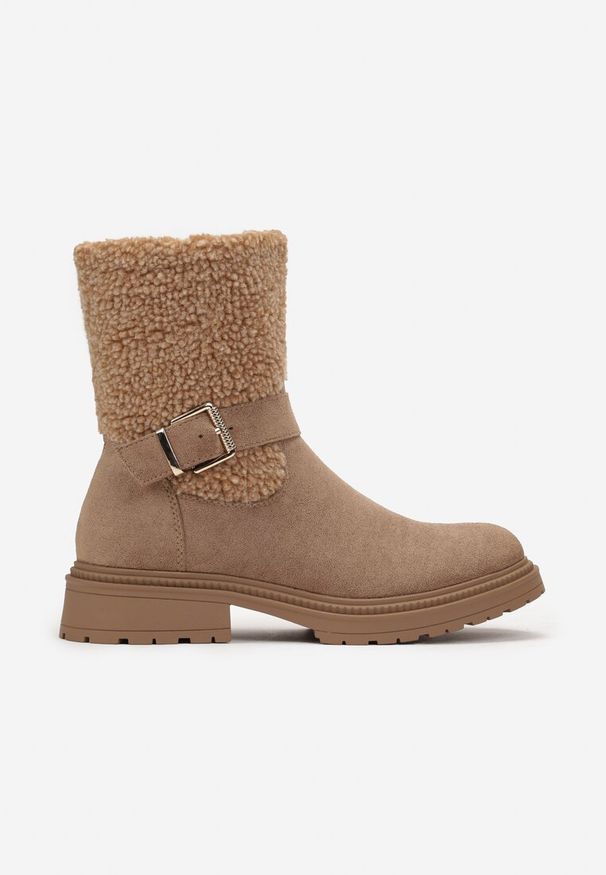 Born2be - Brązowe Botki z Futerkiem i Ozdobną Klamerką Kledorra. Kolor: brązowy. Materiał: futro. Sezon: jesień