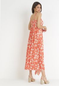 Born2be - Pomarańczowa Asymetryczna Sukienka Maxi na Regulowanych Ramiączkach w Kwiaty Dalit. Typ kołnierza: kołnierz z falbankami. Kolor: pomarańczowy. Długość rękawa: na ramiączkach. Wzór: kwiaty. Sezon: wiosna, lato. Typ sukienki: asymetryczne. Długość: maxi #3
