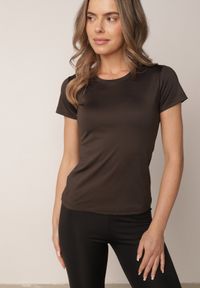 Born2be - Ciemnoszary Gładki T-shirt o Klasycznym Kroju Lycoris. Okazja: do domu, do pracy, na co dzień. Kolor: szary. Materiał: jeans. Wzór: gładki. Styl: klasyczny #1