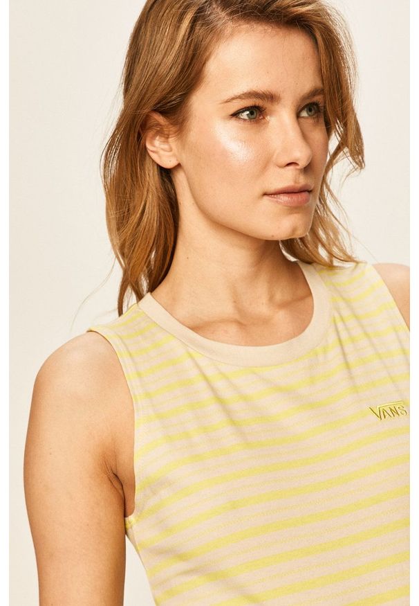 Vans - Sukienka. Okazja: na co dzień. Kolor: żółty. Materiał: dzianina. Długość rękawa: na ramiączkach. Typ sukienki: proste. Styl: casual
