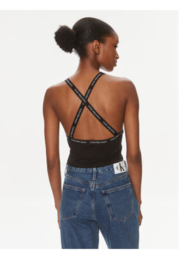 Calvin Klein Jeans Top Logo J20J223110 Czarny Slim Fit. Kolor: czarny. Materiał: bawełna