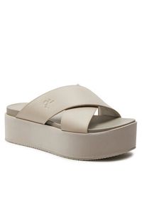 Calvin Klein Jeans Klapki Flatform Cross Mg Uc YW0YW01349 Beżowy. Kolor: beżowy. Materiał: skóra #3