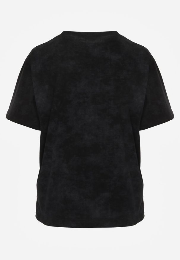 Renee - Czarny Bawełniany T-shirt Oversize z Haftowanym Napisem z Cekinami Talomora. Okazja: na imprezę, na co dzień. Kolor: czarny. Materiał: bawełna. Wzór: haft, napisy. Styl: rockowy, casual