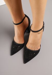 Renee - Czarne Czółenka na Słupku z Cyrkoniami i Brokatem Myriani. Zapięcie: sprzączka. Kolor: czarny. Materiał: jeans. Obcas: na słupku. Styl: elegancki #4