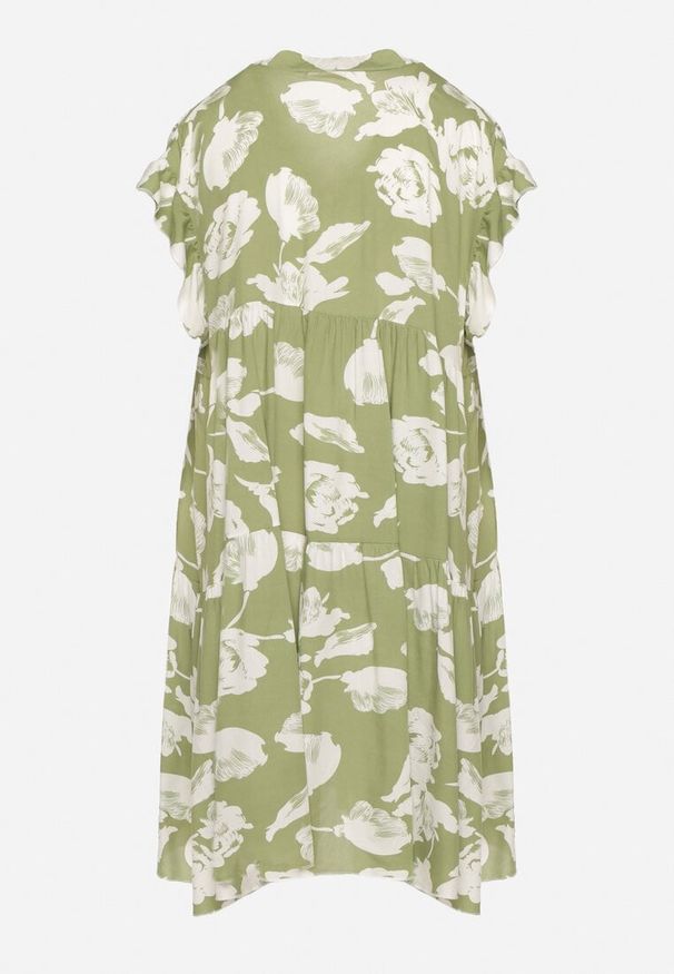 Born2be - Jasnozielona Bawełniana Sukienka o Kroju Oversize w Kwiaty Liralea. Okazja: na co dzień, na spacer. Kolor: zielony. Materiał: bawełna. Wzór: kwiaty. Typ sukienki: oversize. Styl: klasyczny, casual