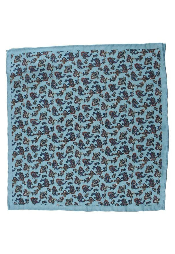 Niebieska Jedwabna Męska Poszetka -EM Men's Accessories- w Drobny Wzór Paisley, Łezki. Kolor: niebieski. Materiał: jedwab. Wzór: paisley