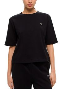 Guess - GUESS Czarny bawełniany t-shirt damski Colette Boxy, Rozmiar S. Okazja: na co dzień. Kolor: czarny. Materiał: bawełna. Styl: elegancki, casual #3
