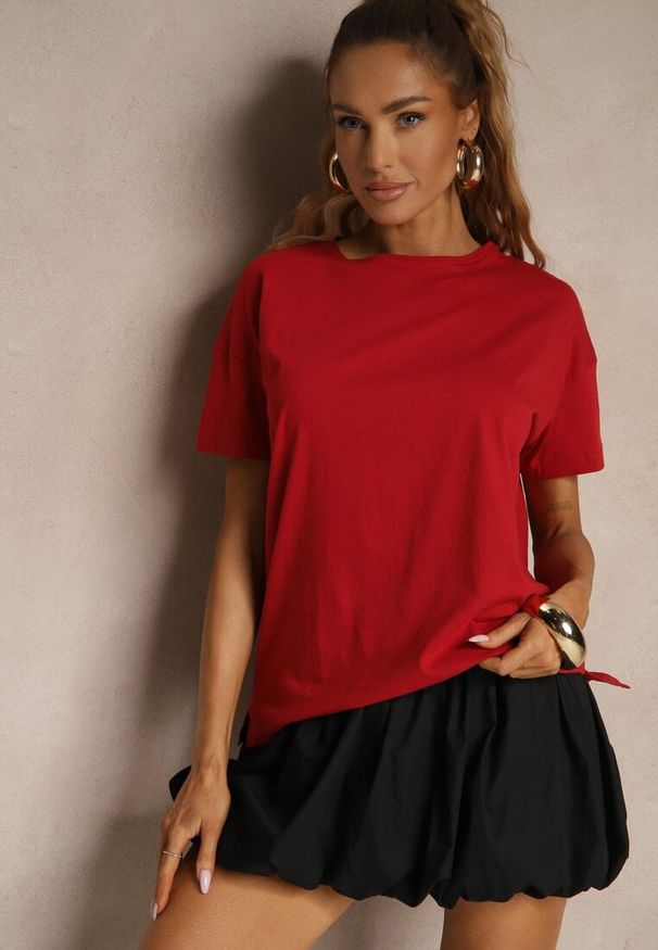 Renee - Bordowy Bawełniany T-shirt o Kroju Oversize Zilona. Okazja: na co dzień. Kolor: czerwony. Materiał: bawełna. Styl: sportowy, klasyczny, casual