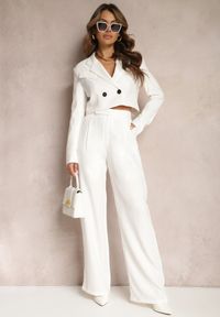 Renee - Białe Szerokie Spodnie z Zapięciem na Haczyk Brutris. Kolor: biały. Styl: elegancki #1