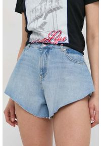 Pinko szorty jeansowe bawełniane damskie kolor niebieski gładkie high waist. Stan: podwyższony. Kolor: niebieski. Materiał: bawełna, jeans. Wzór: gładki #5
