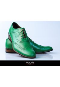 Faber - Zielone męskie buty wizytowe - brogsy T27. Kolor: zielony. Materiał: skóra. Wzór: aplikacja. Styl: wizytowy #4