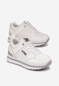 Renee - Białe Brokatowe Sneakersy na Ozdobnej Podeszwie przed Kostkę Jariana. Wysokość cholewki: przed kostkę. Kolor: biały #5