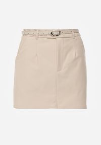 Born2be - Beżowa Ołówkowa Spódnica z Bawełną z Paskiem i Podszewką Typu Szorty Vikisola. Okazja: na co dzień, na spotkanie biznesowe, na randkę, do pracy. Kolor: beżowy. Materiał: bawełna. Styl: casual, biznesowy, elegancki #2