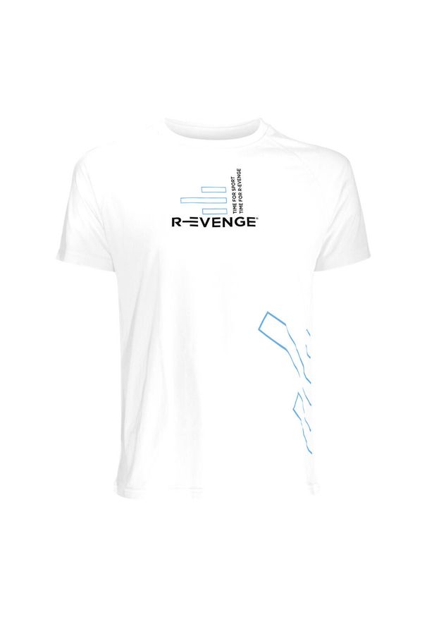 R-EVENGE - Męska koszulka z krótkim rękawem Fitness Running Cardio T-shirt White. Kolor: biały. Materiał: poliester. Długość rękawa: krótki rękaw. Długość: krótkie. Sport: fitness, bieganie