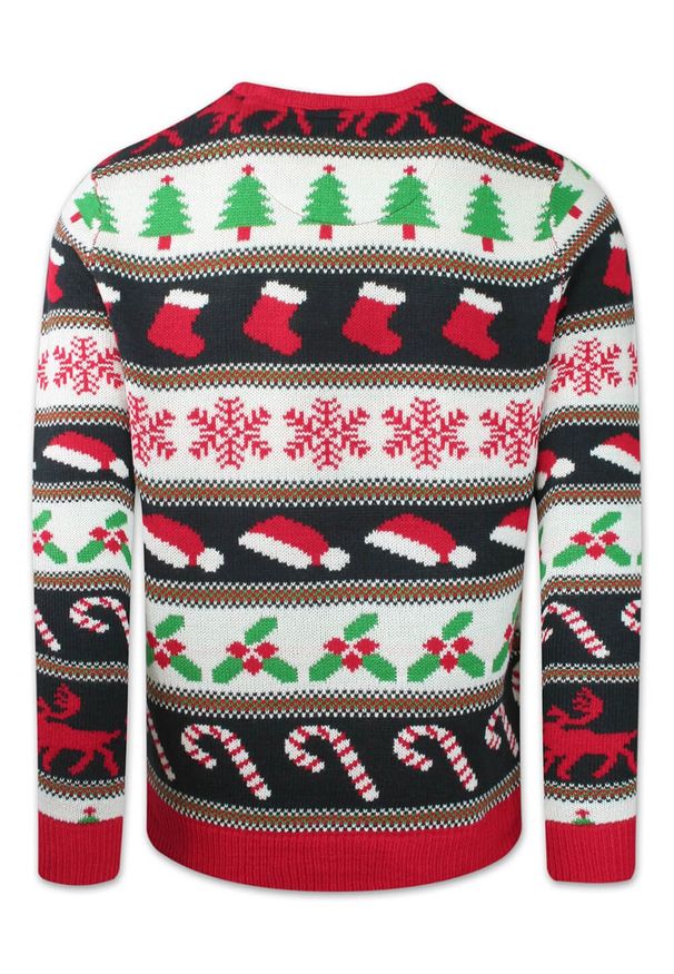 Sweter Świąteczny, w Choinki, Czapki, Skarpetki Mikołajowe, Śmieszny na Prezent, Męski -Brave Soul. Materiał: akryl. Styl: wizytowy