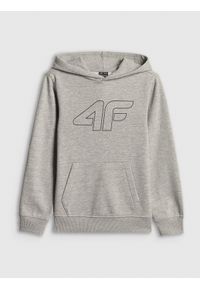 4f - 4F Bluza dresowa regular z kapturem chłopięca - szara 134 (8-9 lat). Okazja: na uczelnię, na co dzień, na spacer. Typ kołnierza: kaptur. Kolor: szary. Materiał: dresówka. Sezon: lato. Styl: casual #1
