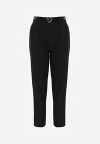 Born2be - Czarne Spodnie Typu Cygaretki z Wysokim Stanem Paskiem i Klamrą Półksiężycem Vikirae. Okazja: na spotkanie biznesowe, do pracy. Stan: podwyższony. Kolor: czarny. Styl: biznesowy, elegancki, klasyczny #5