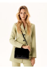 Kazar - Lakierowana torebka na pasku w stylu minimal. Kolor: czarny. Wzór: aplikacja. Materiał: lakierowane, skórzane #2