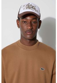 Lacoste bluza męska kolor brązowy gładka. Kolor: brązowy. Materiał: bawełna, poliester. Wzór: gładki #6