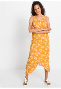 Długa sukienka z dłuższymi bokami bonprix żółto-pomarańczowy w roślinny wzór. Kolor: żółty. Wzór: kwiaty. Długość: maxi #4