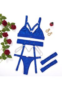 Intica - Komplet bielizny trzyczęściowy z regulowanymi paskami Kamla. Kolor: niebieski. Materiał: materiał, koronka. Wzór: paski #1