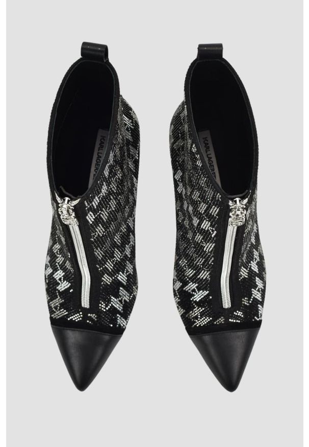Karl Lagerfeld - KARL LAGERFELD Czarne skórzane botki na szpilce Ankle Boot Monogram. Kolor: czarny. Materiał: skóra. Obcas: na szpilce