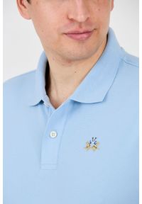La Martina - LA MARTINA Błękitne męskie polo z małym logo, Rozmiar L. Typ kołnierza: polo. Kolor: niebieski #7