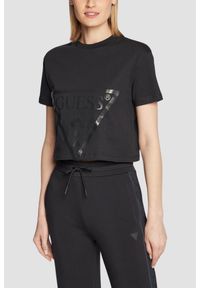 Guess - GUESS Czarny bawełniany t-shirt damski Adele Crop, Rozmiar S. Okazja: na co dzień. Kolor: czarny. Materiał: bawełna. Długość: krótkie. Styl: casual #3