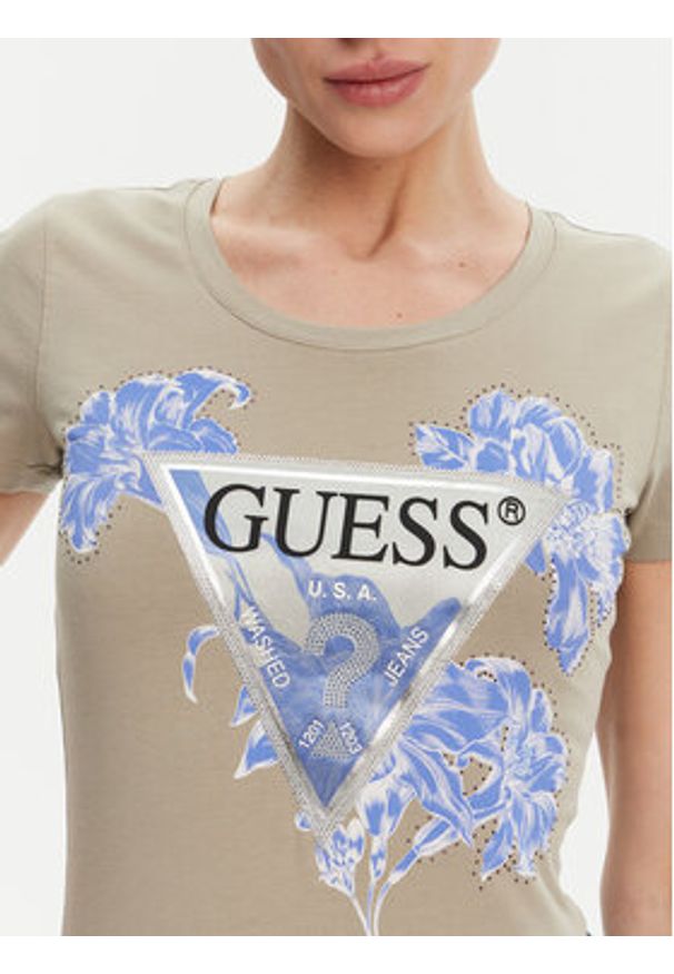 Guess T-Shirt W5GI08 J1314 Khaki Slim Fit. Kolor: brązowy. Materiał: bawełna