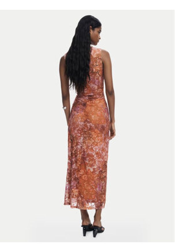 Desigual Sukienka koktajlowa Lua 25WWVK26 Pomarańczowy Slim Fit. Kolor: pomarańczowy. Materiał: syntetyk. Styl: wizytowy