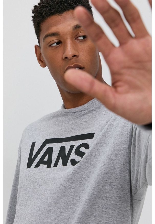 Vans - Longsleeve. Kolor: szary. Materiał: dzianina. Długość rękawa: długi rękaw. Wzór: nadruk