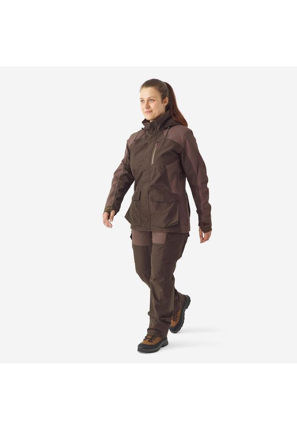 SOLOGNAC - Kurtka damska Solognac 500 WTP. Kolor: brązowy. Materiał: tkanina, skóra. Sport: outdoor