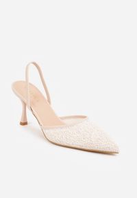 Renee - Beżowe Szpilki z Obcasem Typu Klepsydra z Siateczką i Cekinami Meridess. Nosek buta: otwarty. Zapięcie: pasek. Kolor: beżowy. Materiał: satyna. Obcas: na obcasie. Styl: elegancki, wizytowy. Wysokość obcasa: średni #4