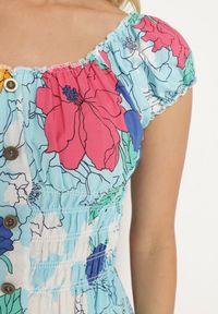 Born2be - Jasnoniebieska Bawełniana Sukienka o Rozkloszowanym Kroju z Gumką w Talii w Kwiatowy Wzór Rishta. Kolor: niebieski. Materiał: bawełna. Wzór: kwiaty. Sezon: lato. Styl: street #5