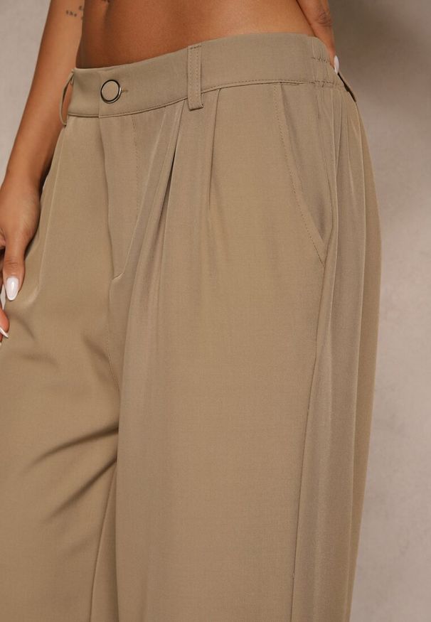 Renee - Brązowe Spodnie o Szerokim Kroju High Waist Dolarenna. Okazja: na co dzień. Stan: podwyższony. Kolor: brązowy. Styl: elegancki, casual