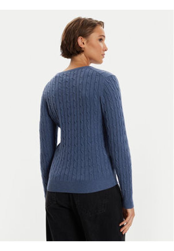 GANT - Gant Sweter 4800100 Granatowy Slim Fit. Kolor: niebieski. Materiał: bawełna