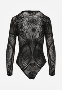 Born2be - Czarne Body z Siateczki Mophel. Okazja: na co dzień. Kolor: czarny. Materiał: welur, wiskoza, materiał, jeans. Styl: casual, elegancki #4