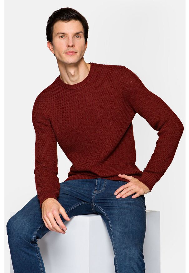 Lancerto - Sweter Ceglasty Bawełniany Miguel. Kolor: czerwony. Materiał: bawełna