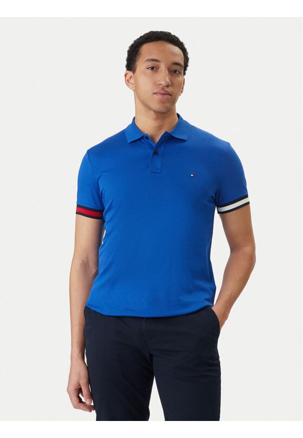 TOMMY HILFIGER - Tommy Hilfiger Polo MW0MW42743 Niebieski Slim Fit. Typ kołnierza: polo. Kolor: niebieski. Materiał: bawełna