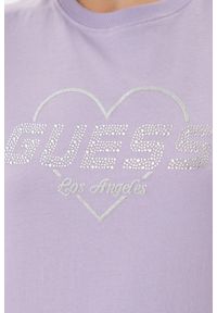 Guess - GUESS Lawendowy damski t-shirt bawełniany Narciso, Rozmiar S. Kolor: fioletowy. Materiał: bawełna #5