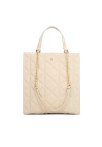 Kazar - Duża pikowana torebka w neutralnym kolorze. Kolor: beżowy. Wzór: geometria. Materiał: skórzane. Styl: elegancki, casual. Rodzaj torebki: na ramię #1