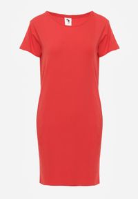 Born2be - Czerwona Bawełniana Sukienka T-shirtowa o Pudełkowym Kroju Ariesea. Okazja: na co dzień. Kolor: czerwony. Materiał: bawełna. Typ sukienki: proste. Styl: elegancki, casual #8