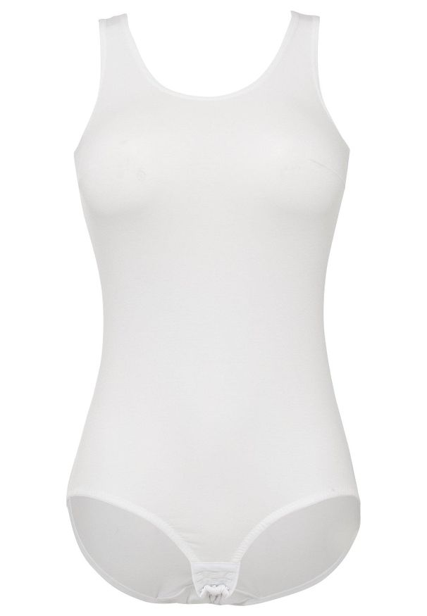 bonprix - Body bez fiszbinów, z bawełną. Kolor: biały. Materiał: bawełna. Wzór: gładki