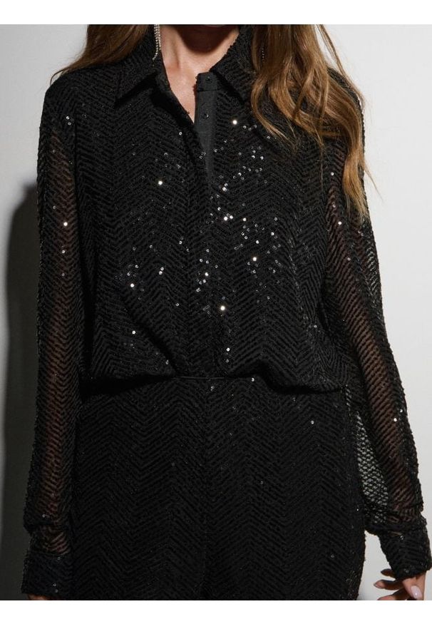 Sinsay - Koszula z połyskującymi cekinami - czarny. Kolor: czarny