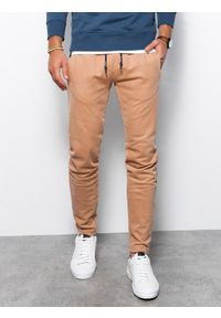 Ombre Clothing - Spodnie męskie dresowe bez ściągacza na nogawce - camel V6 - Rozmiar: XL. Materiał: dresówka #1