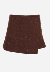 Born2be - Brązowe Spódnico-Szorty z Wełną i Cekinami Fedara. Okazja: na co dzień. Kolor: brązowy. Materiał: wełna. Styl: klasyczny, casual #3