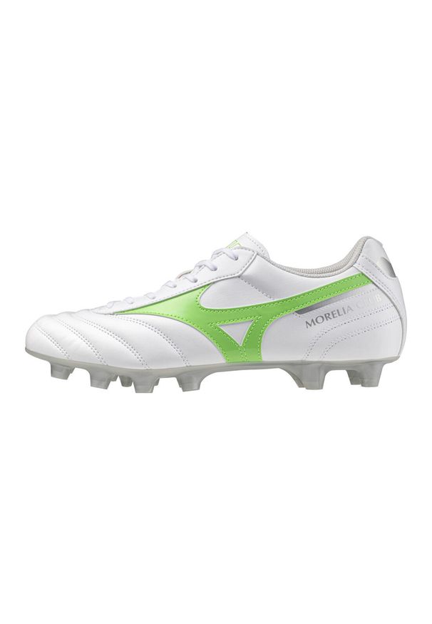Buty piłkarskie Mizuno Morelia II Club Md white/neon green/galaxy silver. Kolor: biały. Sport: piłka nożna