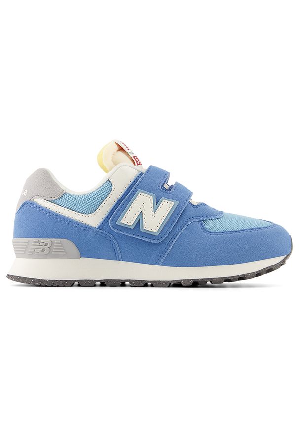 Buty dziecięce New Balance PV574RCA – niebieskie. Okazja: na uczelnię, na co dzień. Zapięcie: rzepy. Kolor: niebieski. Materiał: guma, syntetyk, materiał. Szerokość cholewki: normalna. Model: New Balance 574. Sport: turystyka piesza