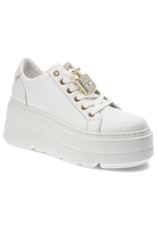 CheBello - Białe Modne Sneakersy Chebello Damskie Obuwie Na Platformie. Okazja: na spacer, na spotkanie biznesowe. Kolor: biały. Obcas: na platformie. Sport: turystyka piesza
