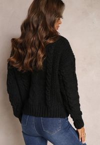 Renee - Czarny Grubo Pleciony Sweter z Wełną i Bawełną Bavime. Kolor: czarny. Materiał: wełna, bawełna. Sezon: zima #4